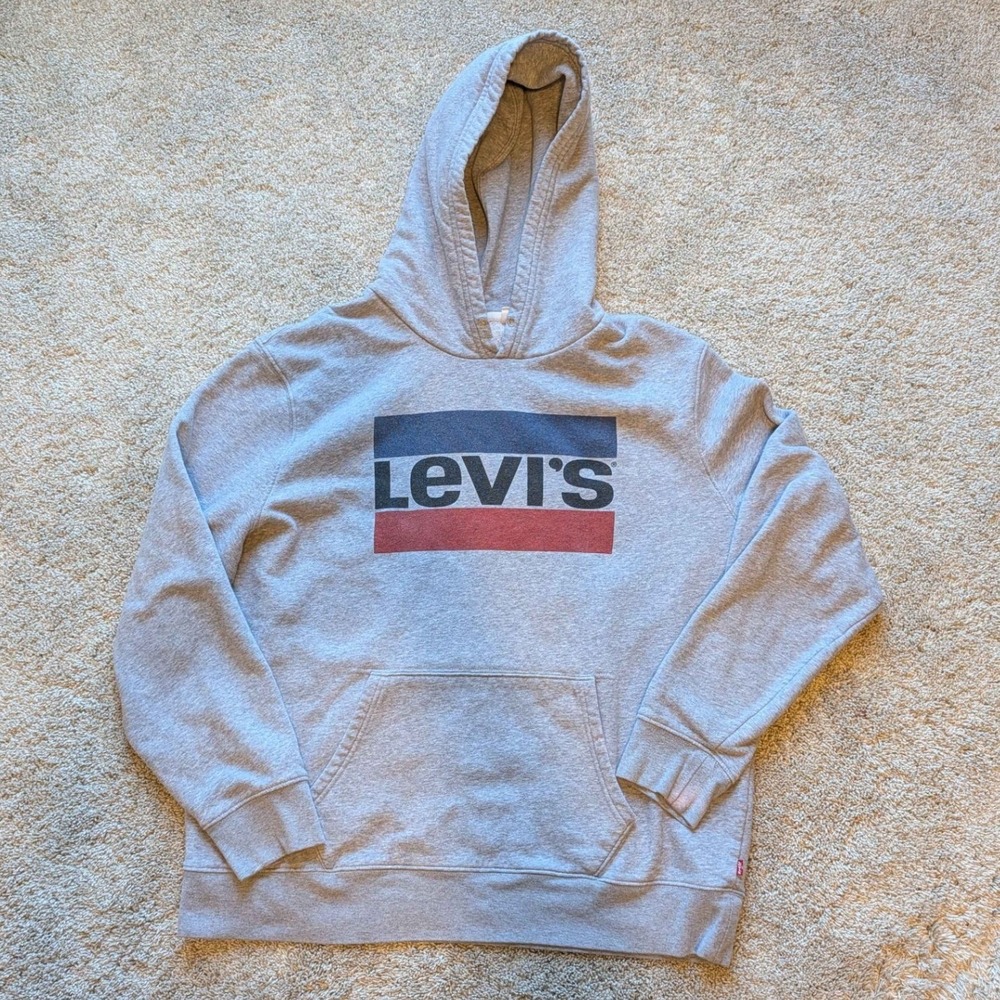 Levi's Graphic Hoodie Mens Large Gray Standard Fit Long Sleeve Logo Sweatshirt